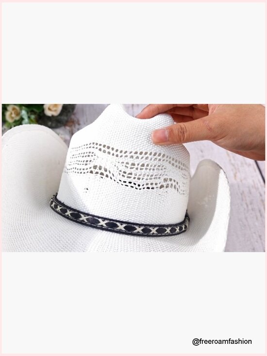 Straw Cowboy Hat with Cattleman Crease Western Sun Hat for Concert Rodeo
